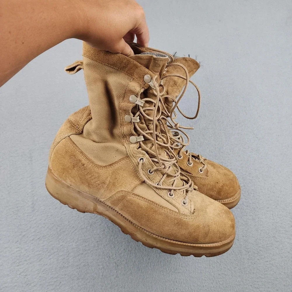 Belleville 750 Boots Mens Size 9R Beige Suede Gore-Tex Army Combat Vibram USA